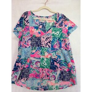 Lilly Pulitzer Etta Patch to match V-Neck Cotton XL Sleeve Top coastal resort